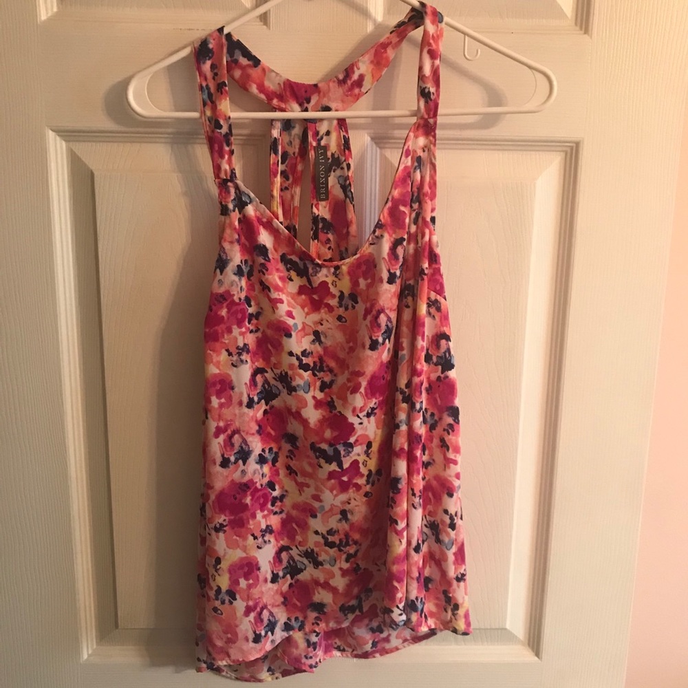 Colorful Floral Sleeveless Racerback Blouse - Picture 1 of 5
